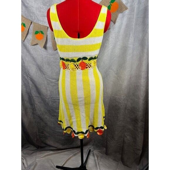 Staud $345 Knit Embroidered Citrus Wallflower White Stripe Crochet Dress Sz M - Picture 4 of 7